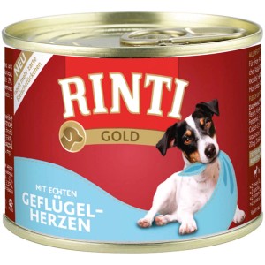 Rinti Gold Hunde-Nassfutter mit Geflügelherzen, 185g Dose. Alleinfuttermittel für Hunde.