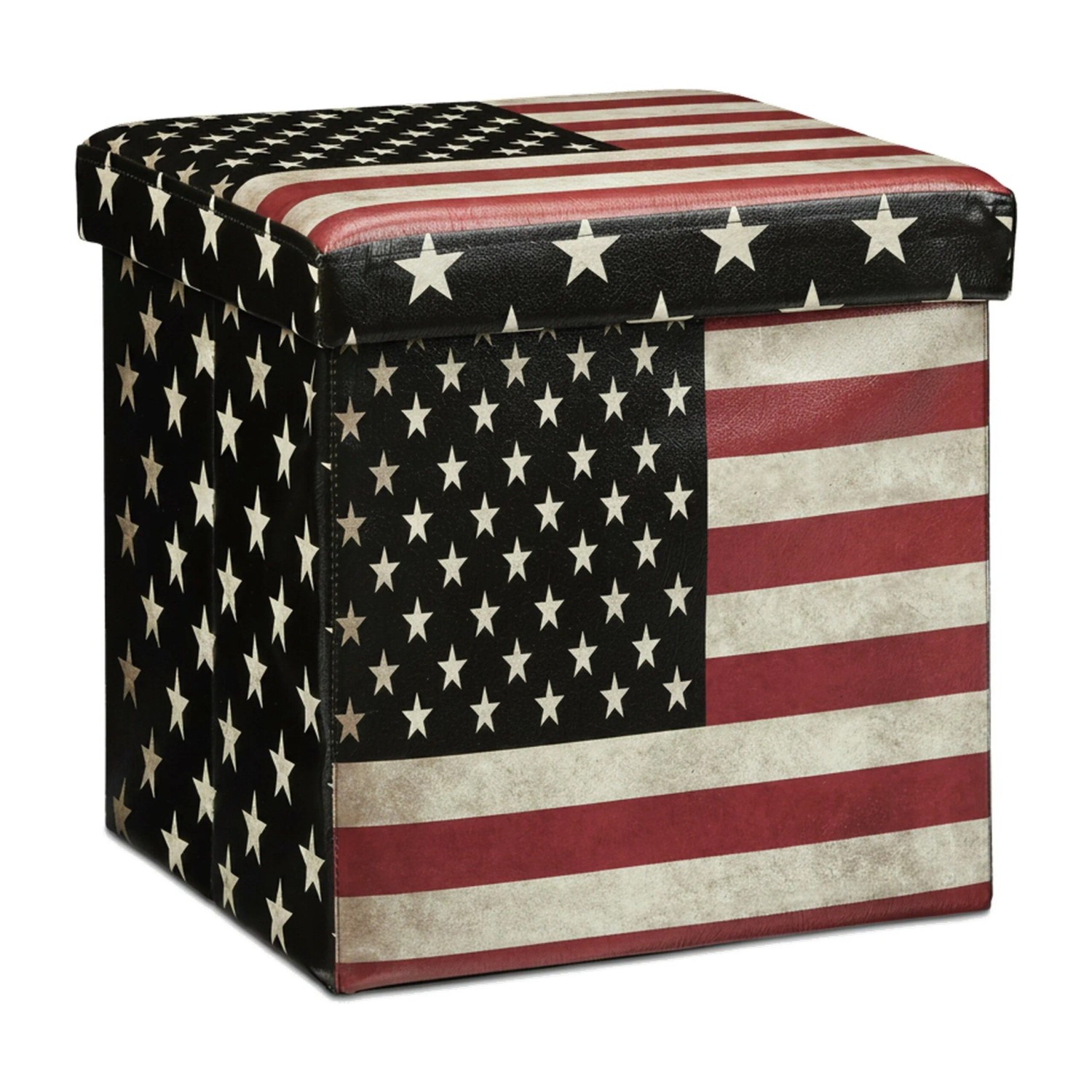 Relaxdays Sitzhocker Kunstleder USA Faltbar mit Stauraum 38 cm x 38 cm x 38 cm 2,5 kg
