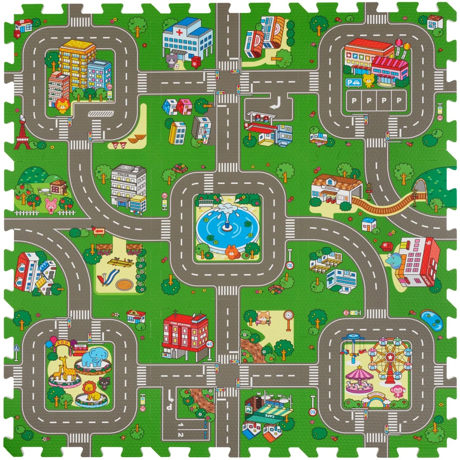 Tectake Puzzlematte Mycity 9 Teilig  Mit Stadt  und Straßenmotiv Aus Eva Schaumstoff  Schadstofffrei  90 50 x 90 50 x 1 cm Bunt