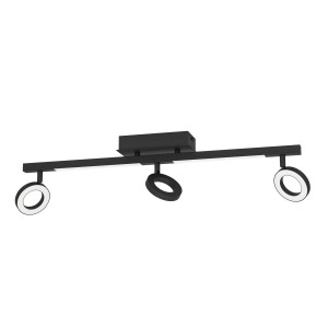 Schwarzer Eglo LED-Spot Cardillio, 3-flammig, mit ringförmigen, schwenkbaren Leuchtenköpfen.