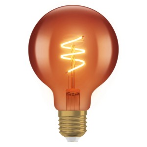 Osram LED-Lampe E27 in Globeform mit Spiralfilament und warmweißem Licht.