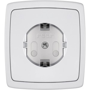 Weiße Reer Steckdosensicherung (10er-Pack) zum Schrauben für Kindersicherheit.