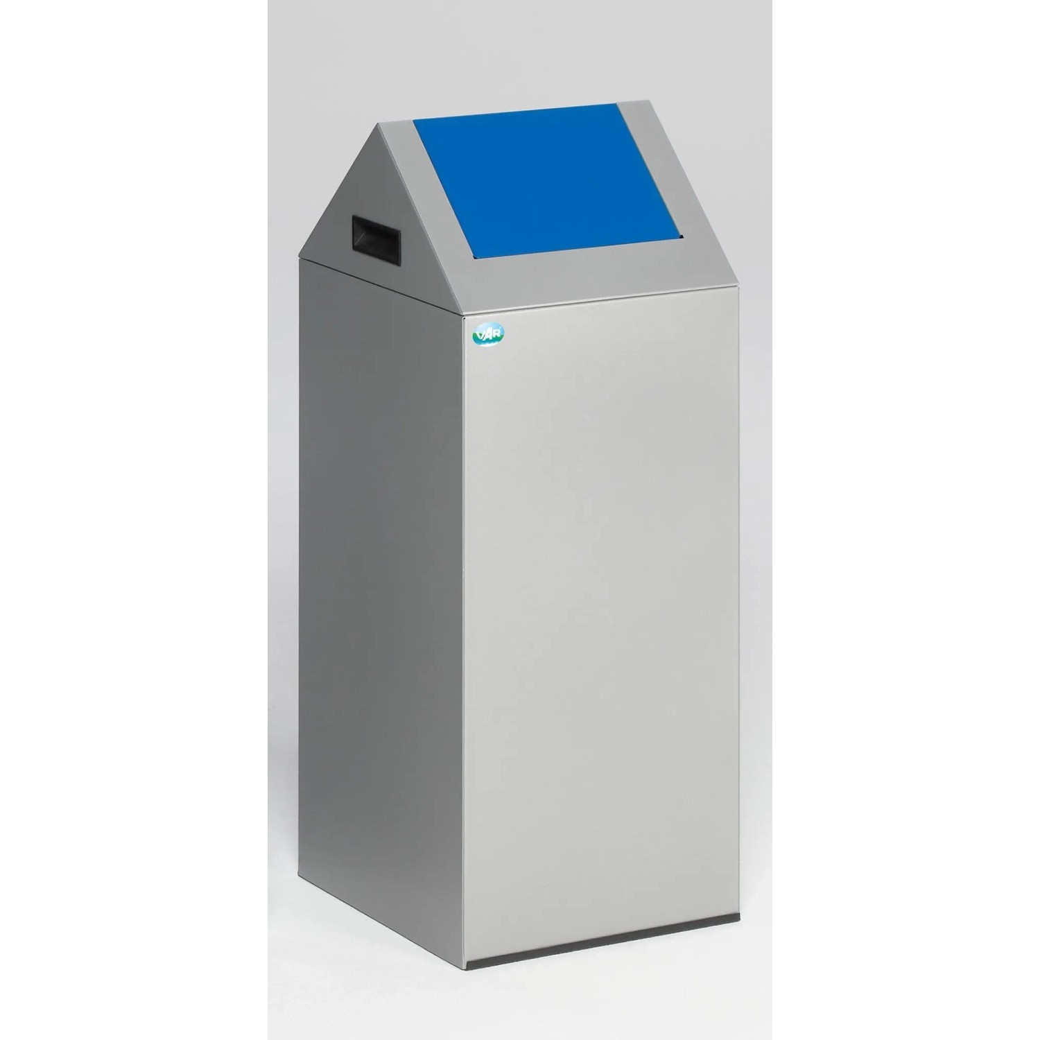 PROREGAL Selbstlöschender Wertstoffsammler Spitz Mit Einwurfklappe 60 Liter HxBxT 80 x 32 x 32 cm Verzinkter Stahl Silber Blau