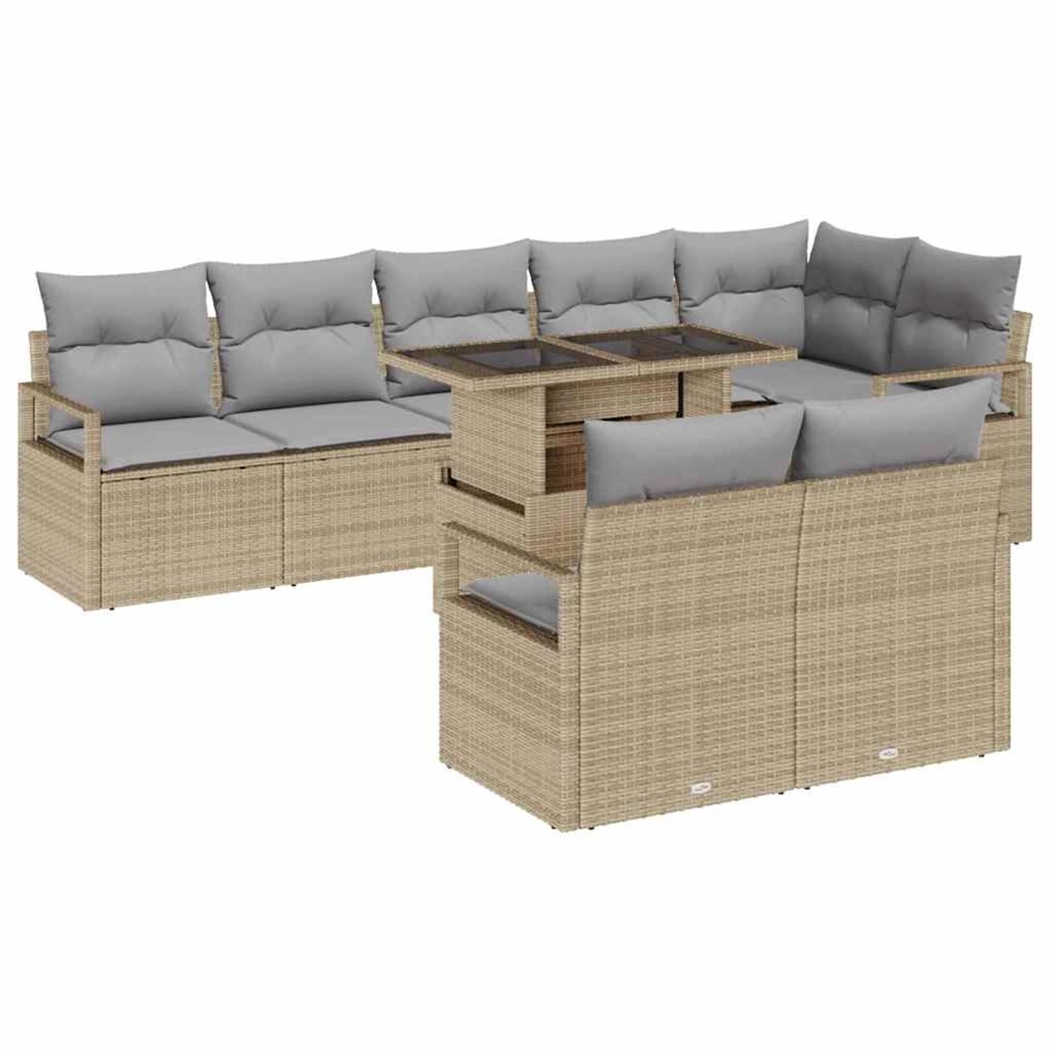 vidaXL Garten-Sofa-Set mit Speicher 9-Tlg Beige Poly Rattan 3357583 günstig online kaufen