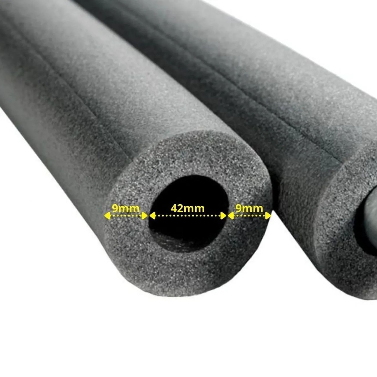 Grauer Climaflex Isolierschlauch, 42 mm Durchmesser, 9 mm Dämmstärke, für Heizungs- und Sanitärleitungen.