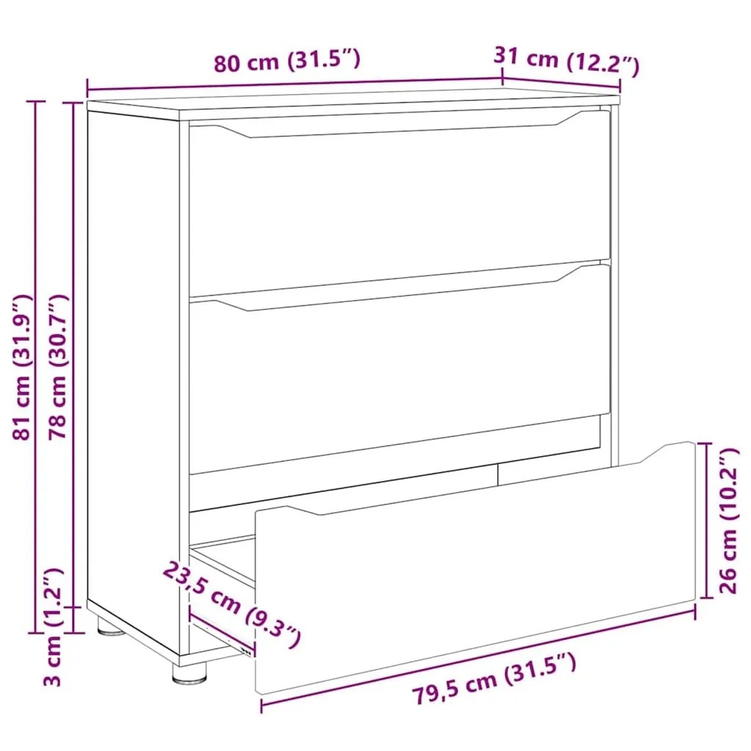 vidaXL Aufbewahrungsschrank Weiß 80 x 31 x 81 cm Holzwerkstoff 888847_15