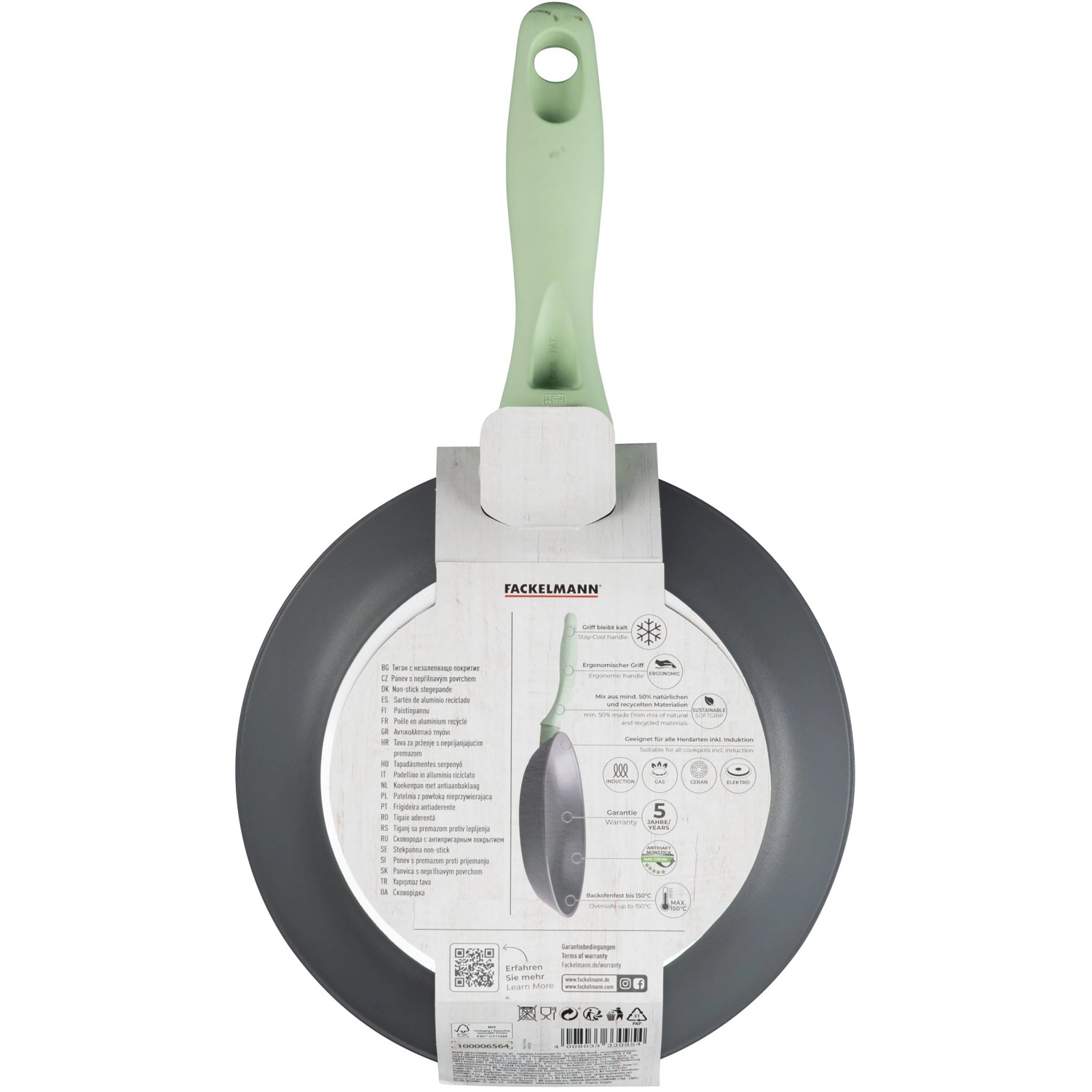 Fackelmann Ecolution Pfanne, Ø 20 cm, grau-grüne Antihaft-Recyclingpfanne für alle Herdarten.