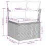 vidaXL Garten-Sofagarnitur, schwarzes Poly Rattan, mit Kissen, Maße eingezeichnet.