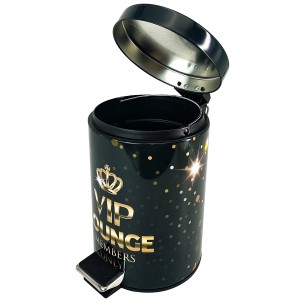 SANILO Kosmetikeimer VIP Lounge, schwarz mit goldenem Dekor und Fußpedal.