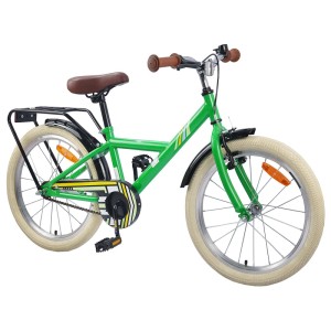 Grünes Kinderfahrrad 24 Zoll für 8-12 Jahre. Stahlrahmen, brauner Sattel, Gepäckträger, beigefarbene Reifen.
