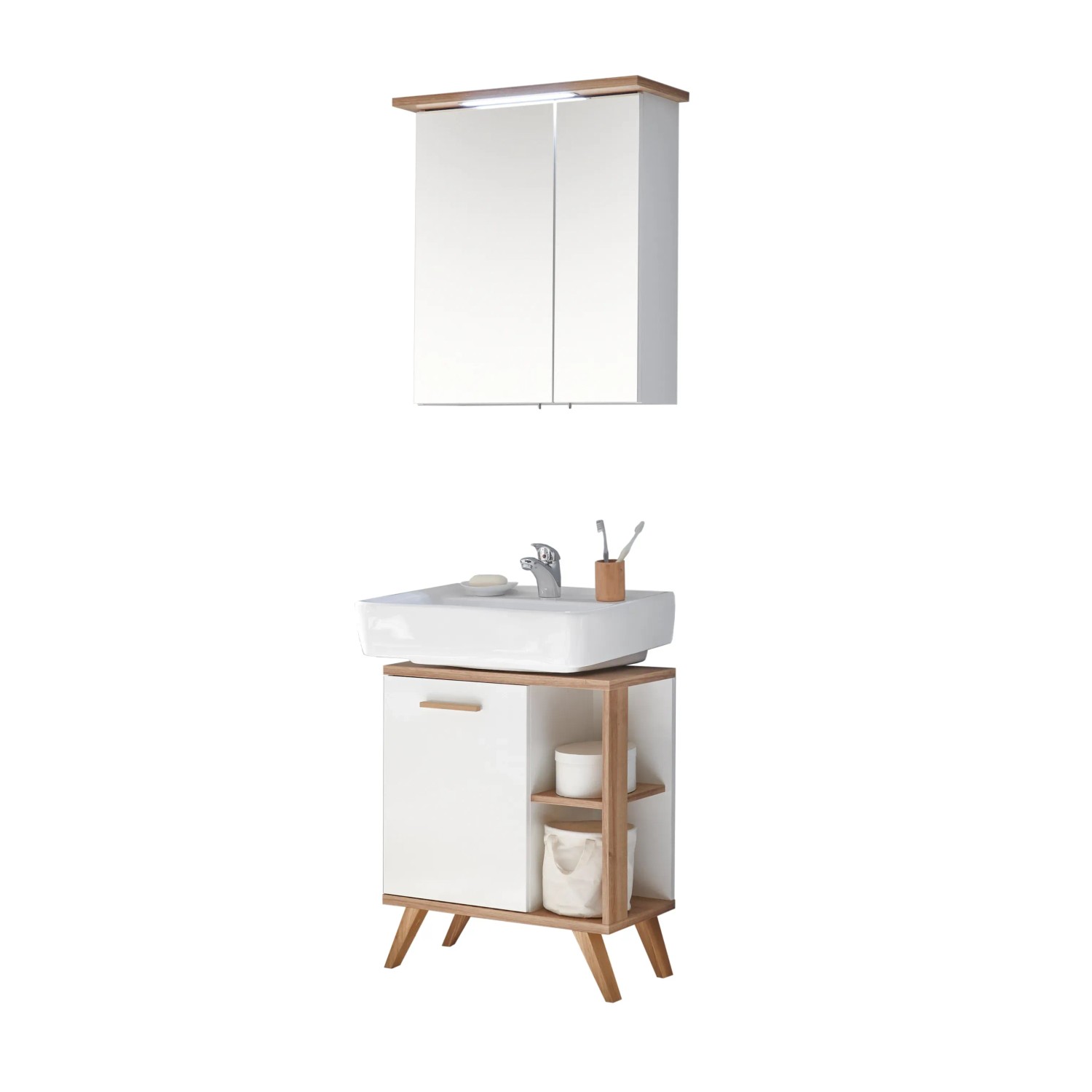 Pelipal Badmöbel-Set Quickset 923, Weiß/Riviera, 60,5 cm mit Spiegelschrank