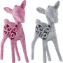 Baumschmuck-Set: 4 glitzernde Rentiere in Pink und Silber mit Lochmuster.