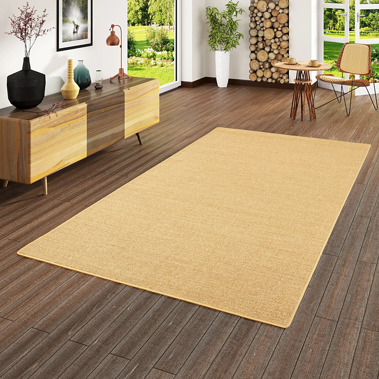 Quadratischer Sisalteppich "Nuss" (160x160 cm) von Snapstyle. Klassischer Naturteppich für Wohnräume.