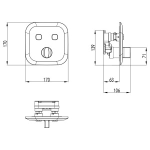 Technische Zeichnung PaulGurkes Unterputz Shower Action Select Set Regendusche 30cm, Maße