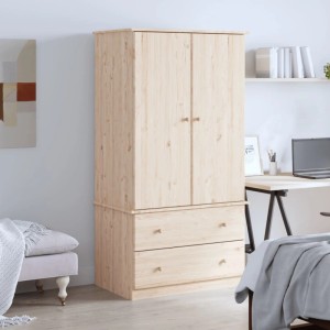 vidaXL Kleiderschrank ALTA aus Kiefernholz mit zwei Schubladen und zwei Türen.