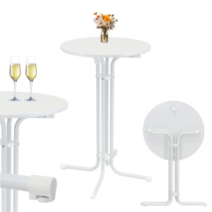 Weißer, klappbarer TRUTZHOLM Stehtisch mit Stahlgestell, Ø 70 cm. Ideal für Partys und Events.