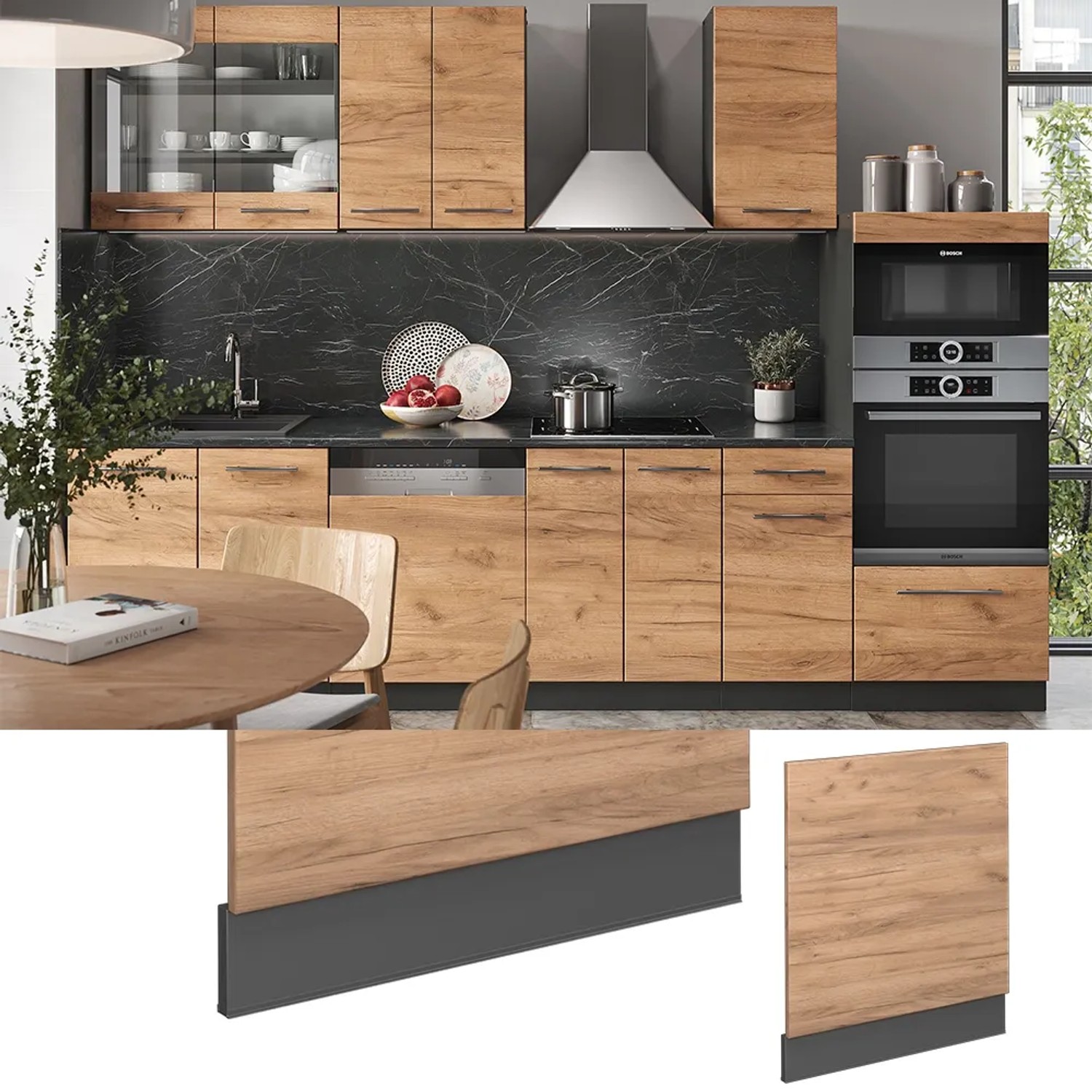 Vicco Frontblende für Küchenschrank, Goldkraft Eiche/Anthrazit, 60 cm. Für Geschirrspüler.
