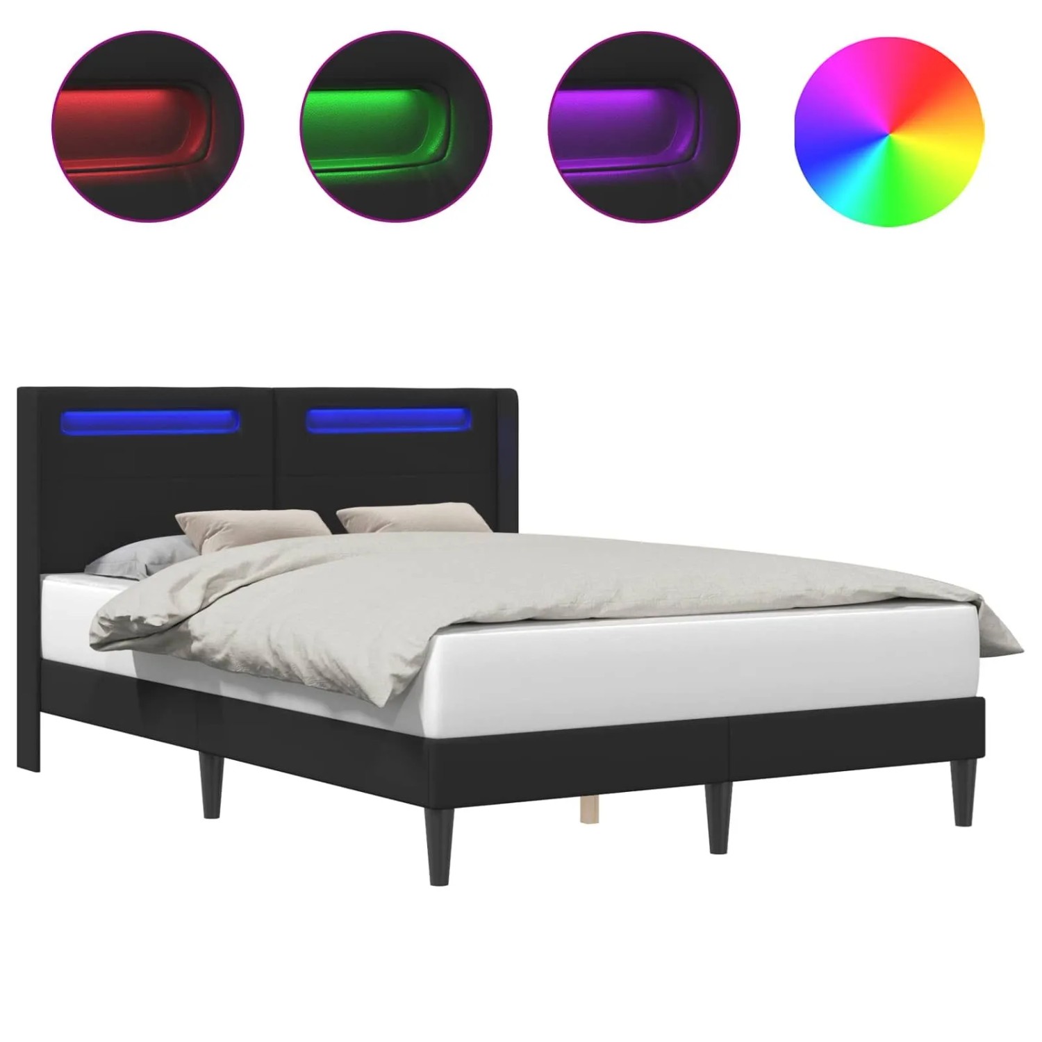 vidaXL Bettrahmen mit LED-Lichtleisten Schwarz 160 x 200 cm Kunstleder 42027985