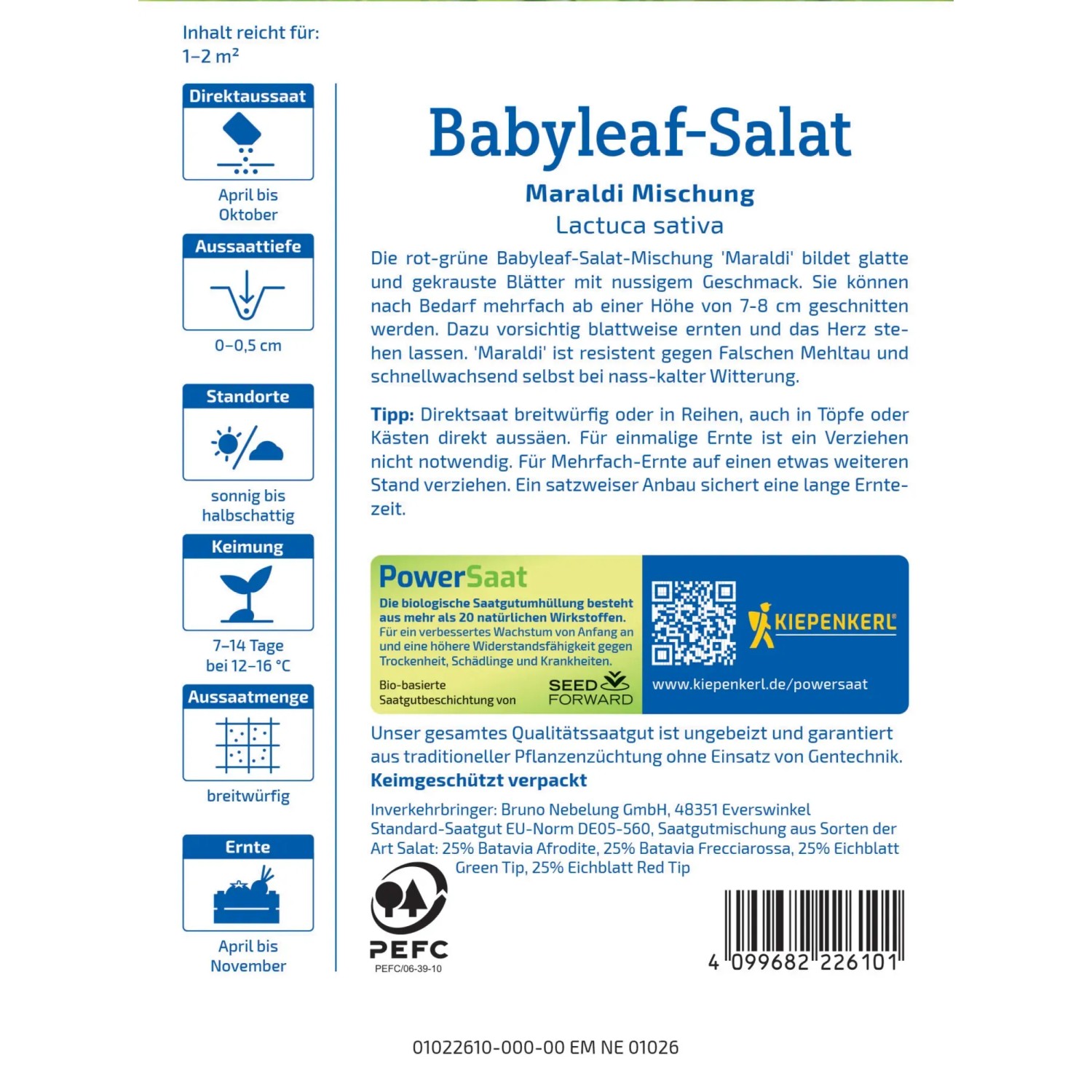 Kiepenkerl Pflücksalat Babyleaf Maraldi Mix Samenpackung, bunte Blätter