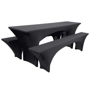 Beautissu Victoria Biertischhusse, 3-teilig, Stretch, Schwarz, für Bierzeltgarnituren
