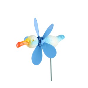 Deko-Gartenstecker Möwe mit blauem Windrad, 49cm hoch, für den Garten.