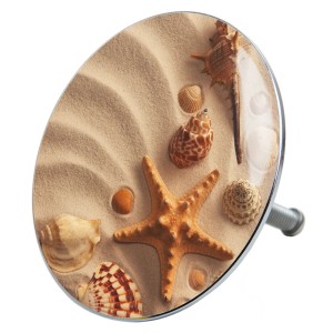 Sanilo Badewannenstöpsel Sanibel mit Sand und Muschel Motiv.