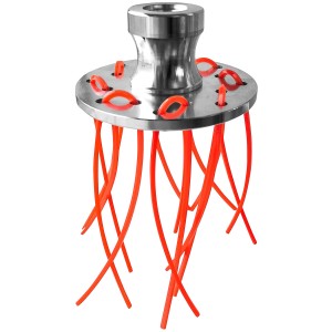 Texas Unkrautreiniger-Set Universal für Freischneider: Metallkopf mit roten Trimmerfäden.