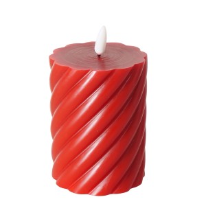 Rote Boltze LED-Kerze mit gewickelter Struktur, 10cm hoch, für stimmungsvolle Deko.