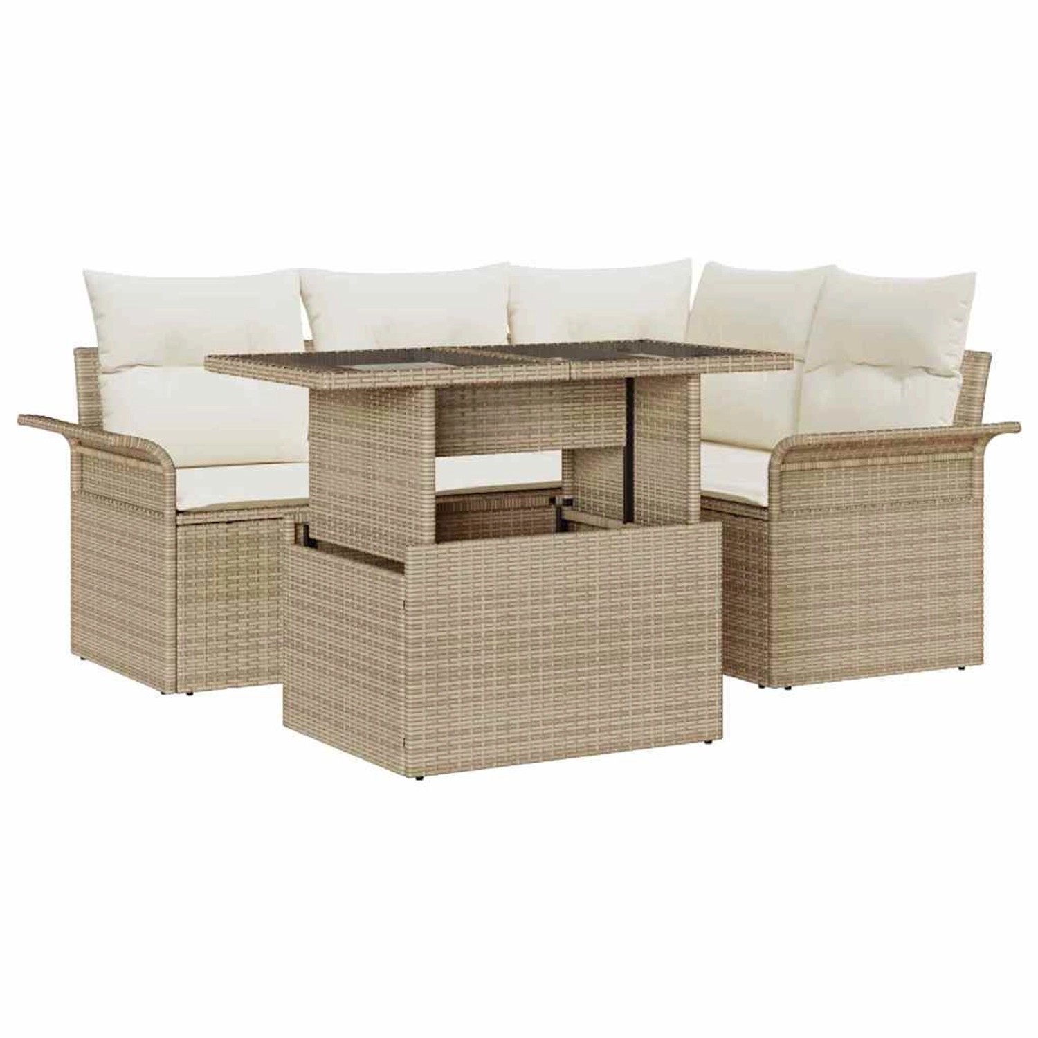 vidaXL Garten-Sofa-Set mit Kissen mit Speicher 5-Tlg Beige Poly Rattan 3357 günstig online kaufen
