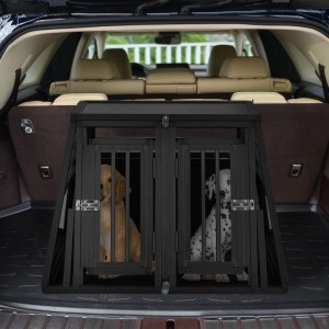 Relaxdays Hundebox Aluminium Schwarz mit Trennwand 64 cm x 90 cm x 82 cm 23,6 kg