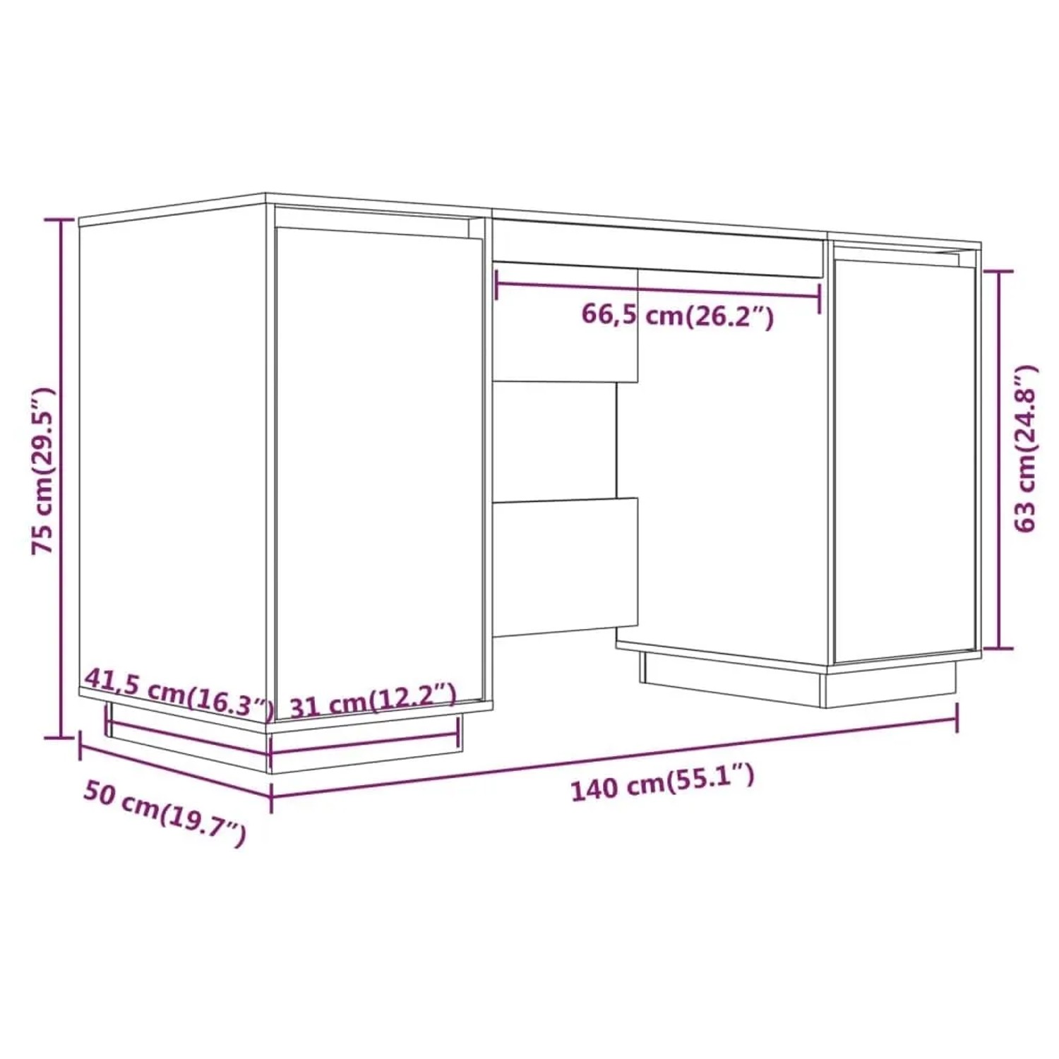 vidaXL Schreibtisch Weiß 140x50x75 cm Massivholz Kiefer 814325_9