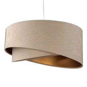 EASYLIGHT Hängelampe Rund 50 cm Breit E27 Stoff Velours Optik In Weiß Beige Gold