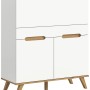 Weißer Sekretär Hygge, skandinavisches Design, Eiche-Akzente. Mit Klappe, Schublade, Türen. Kompakter Stauraum.