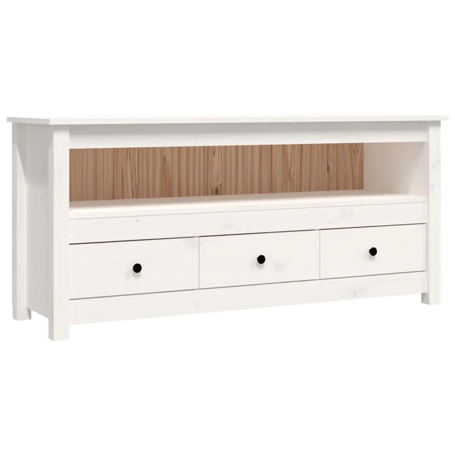 vidaXL TV-Schrank Weiß 114x35x52 cm Massivholz Kiefer 821503