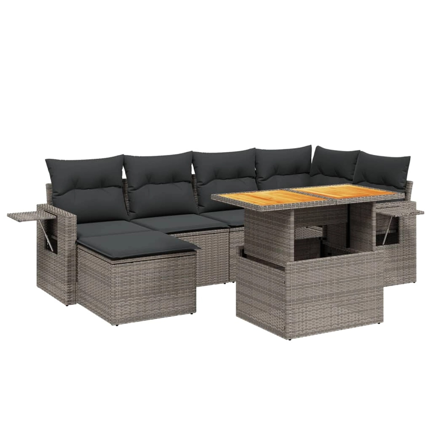 vidaXL 7-Tlg Garten-Sofagarnitur mit Kissen Grau Poly Rattan 3271858 günstig online kaufen