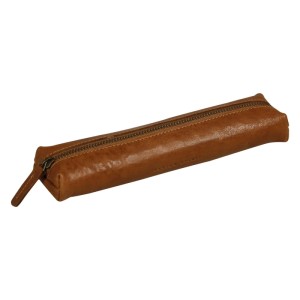 Clairefontaine Penale Flying Spirit aus braunem Cognac-Leder, 19,5x2,3cm, mit goldfarbenem Reißverschluss. Ideal für Bürobedarf.