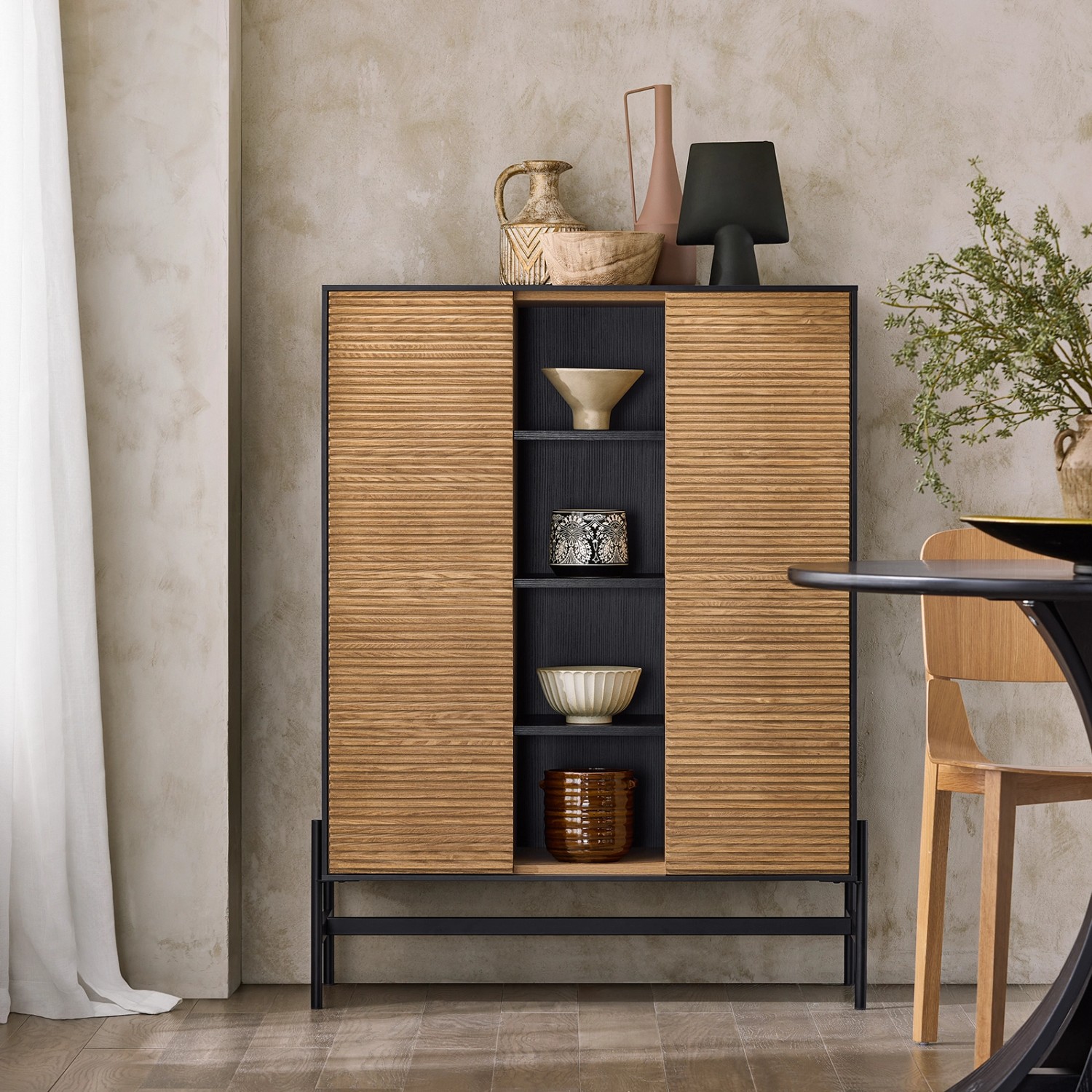 SoBuy Sideboard Küchenschrank Buffet mit 4 Fächern Braun-Schwarz 92x119x40cm HFSB04-SCH_2