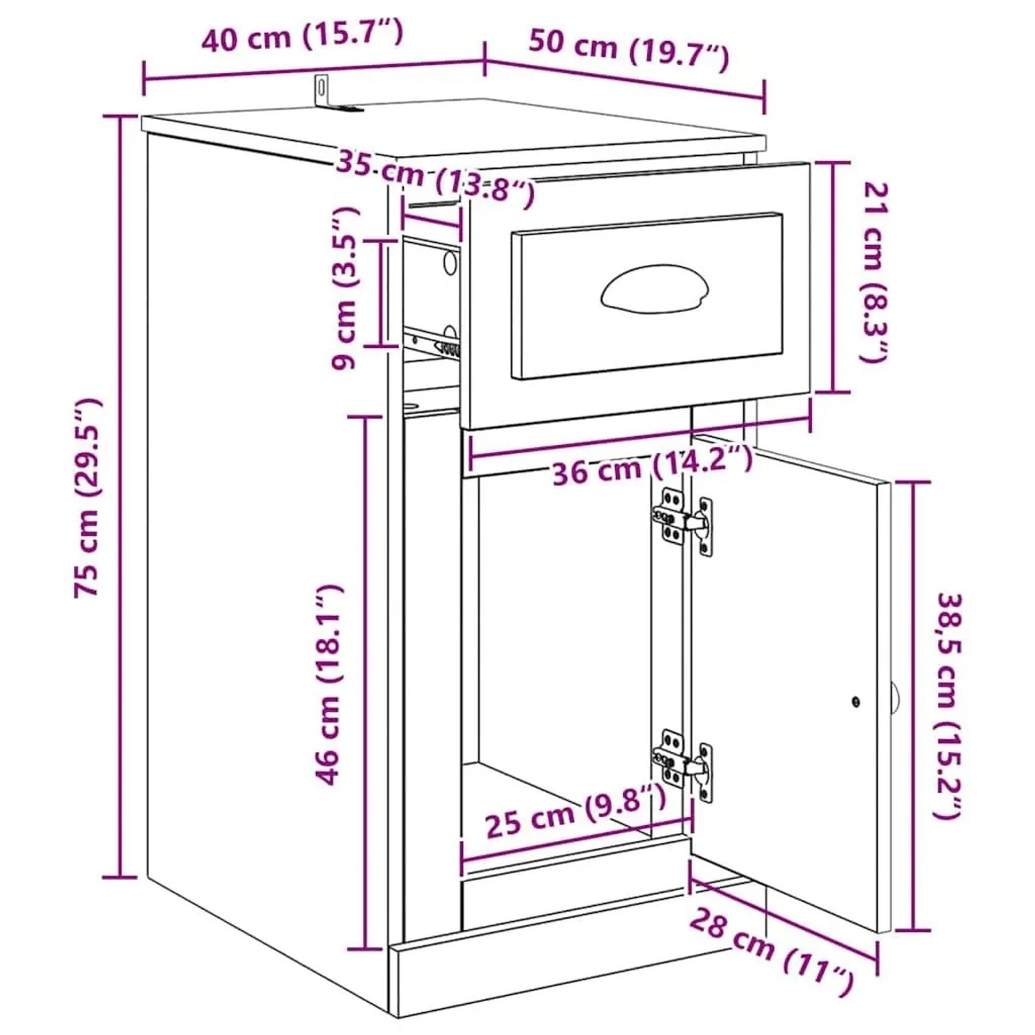vidaXL Seitenschrank Altholz 40 x 50 x 75 cm Holzwerkstoff 881447_12