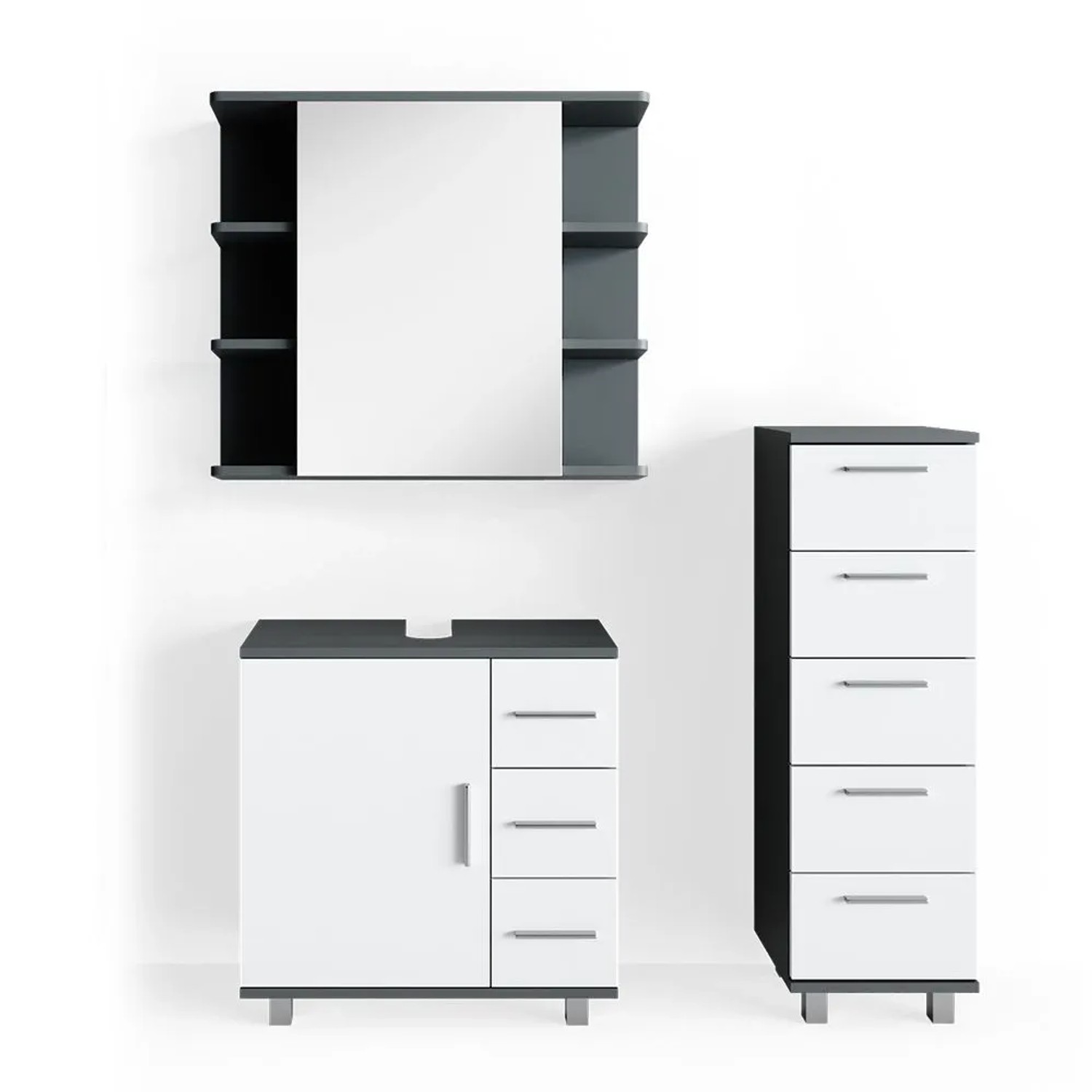 Vicco Badmöbel-Set Ilias Anthrazit 60 x 61 3-teilig