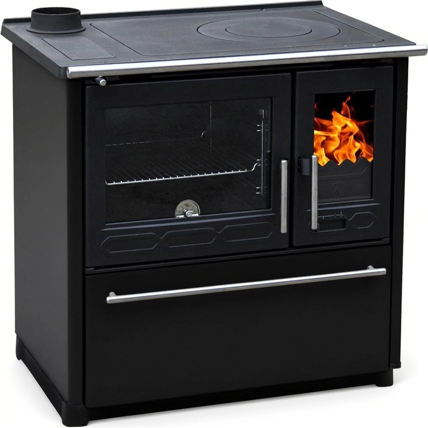 Plamen Küchenofen Holzherd 850 Glas Schwarz Linke Version und 8 kW günstig online kaufen