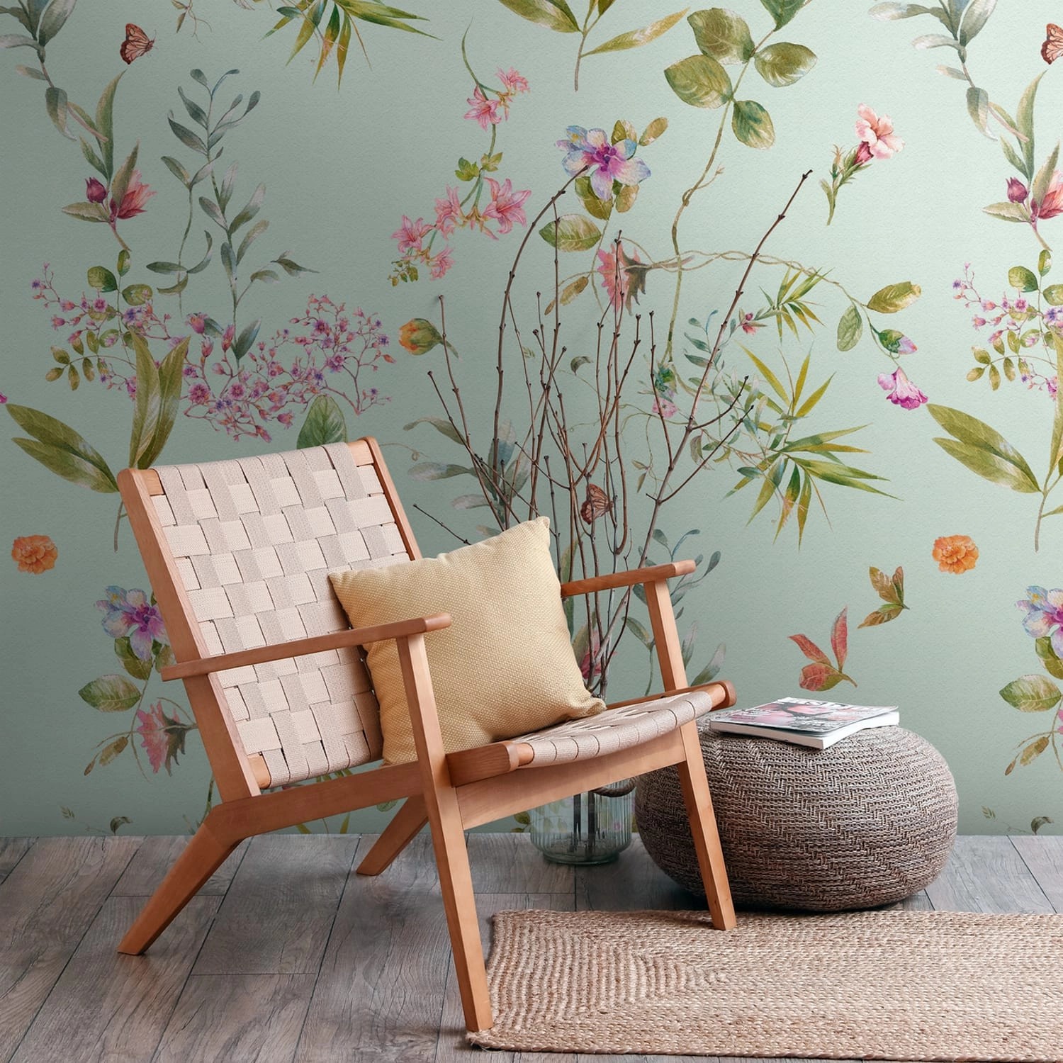 PROFHOME 398811-GU Fototapete Blumen Matt Blau Grün Rosa Orange 1,59 m x 2, günstig online kaufen