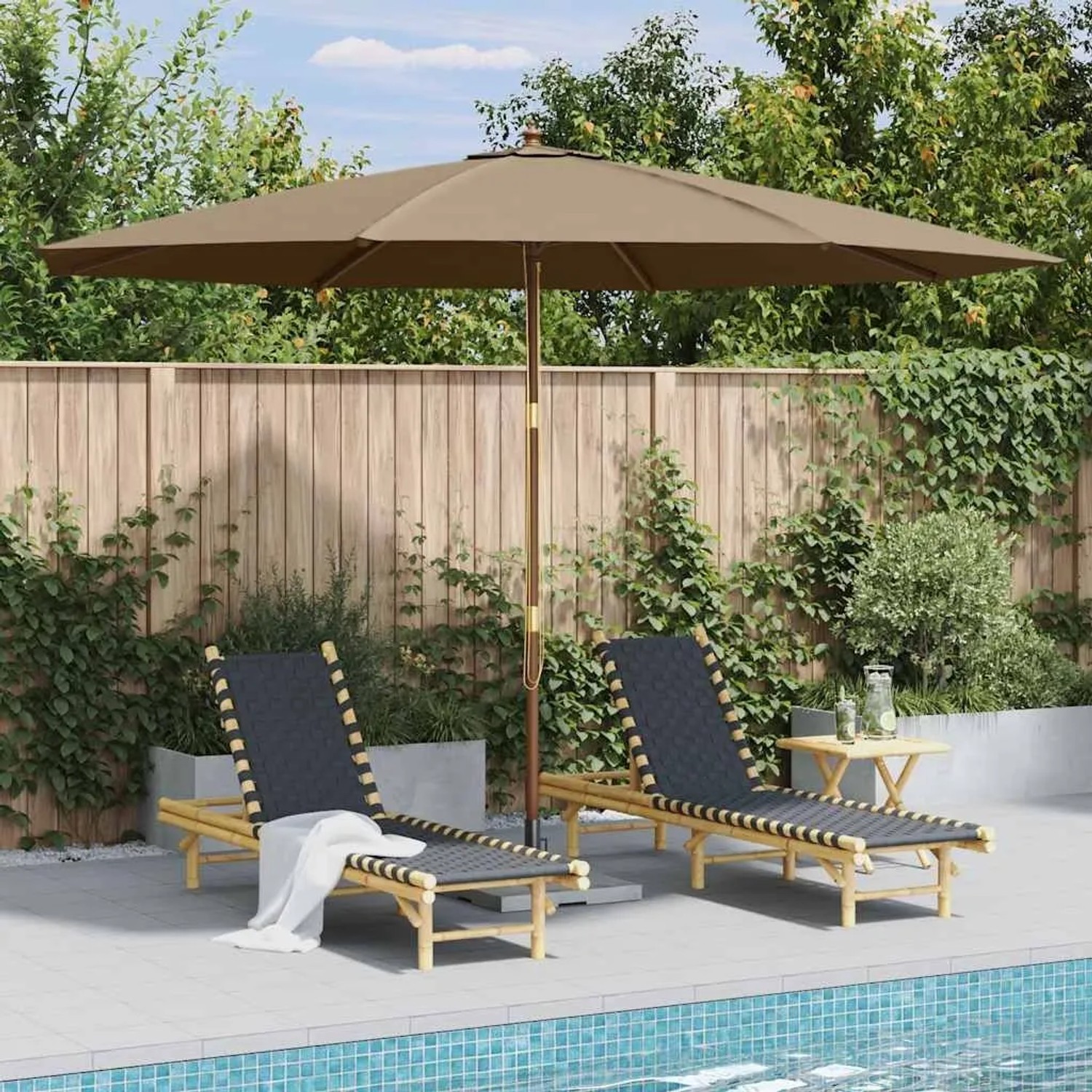 vidaXL Sonnenschirm mit Holzmast 350 cm Taupe 44530_2