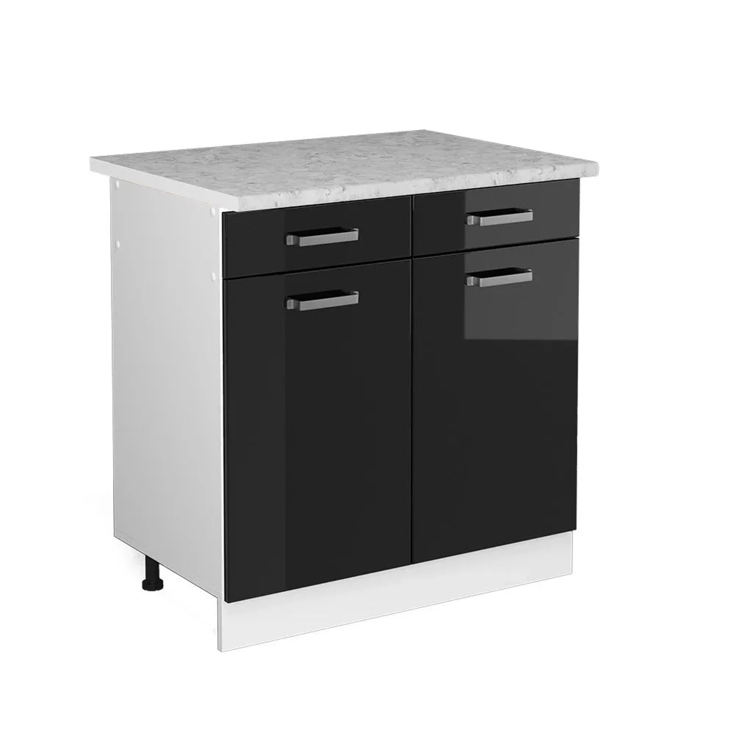 Vicco Küchenunterschrank R-Line Schwarz Hochglanz Weiß 80 cm AP Marmor