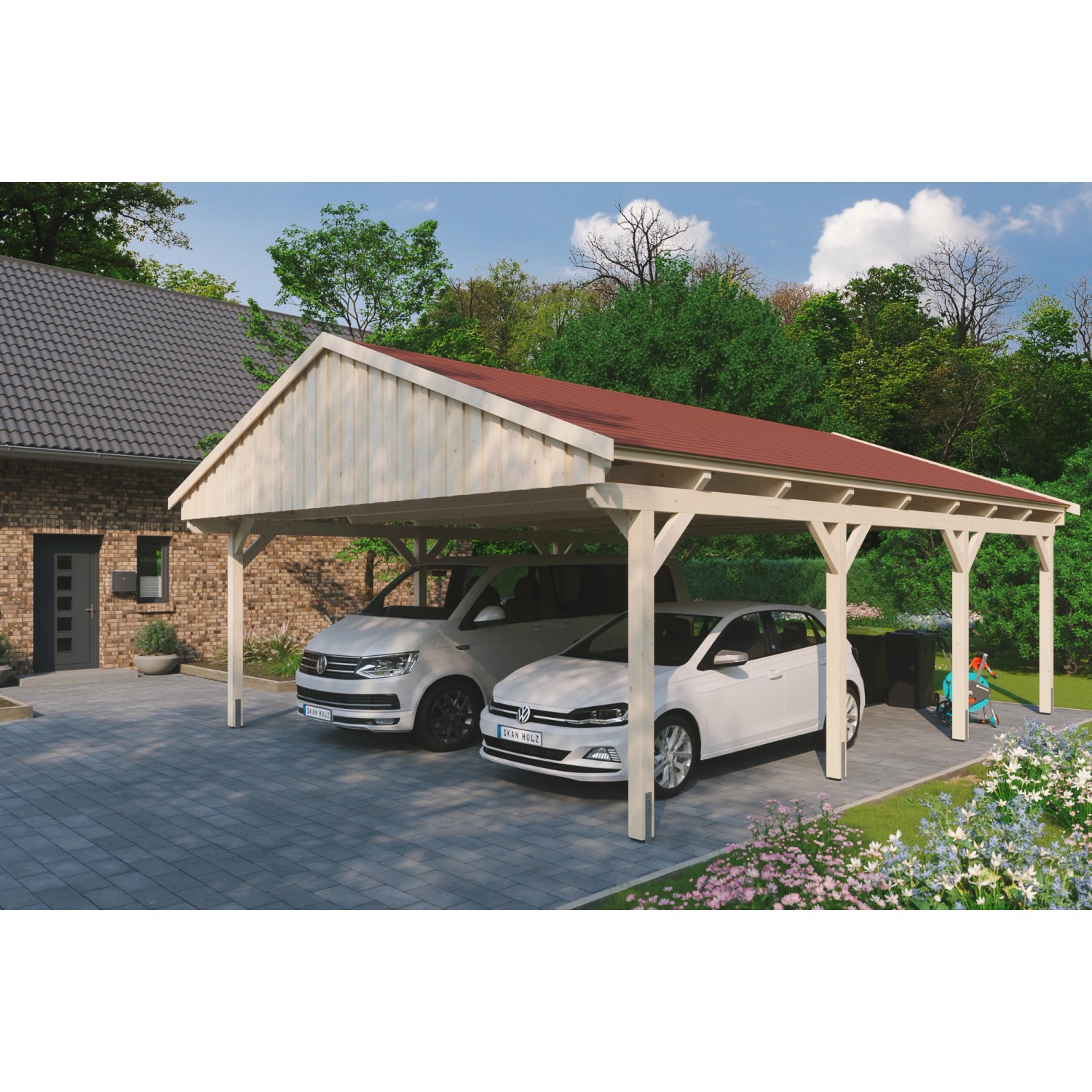 Skan Holz Carport Fichtelberg 618 cm x 808 cm Rote Schindeln Natur günstig online kaufen