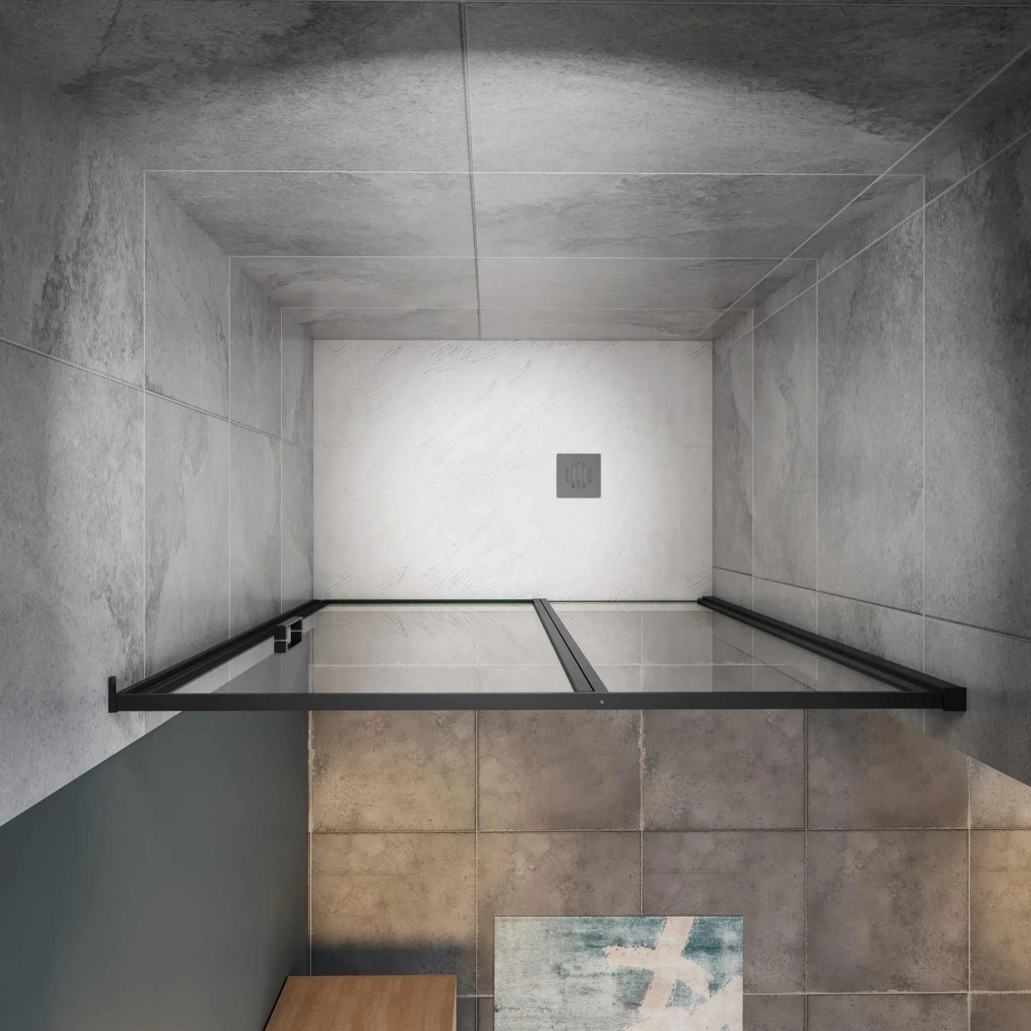 AICA Duschkabine 140x185cm, Drehtür, 6mm Nanoglas, schwarzer Rahmen. Duschabtrennung für barrierefreies Bad.