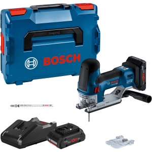 Bosch Professional Akku-Stichsäge GST 18 V-155 SC mit 2 Akkus, Ladegerät und L-Boxx.