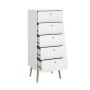 Weiße ebuy24 Bodo Kommode mit 5 Schubladen und Holzfüßen. Ideal für Schlafzimmer und Wohnzimmer.