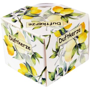 HS Candle Duftkerze 6er Pack Lemon im Karton mit Zitronen-Motiv.