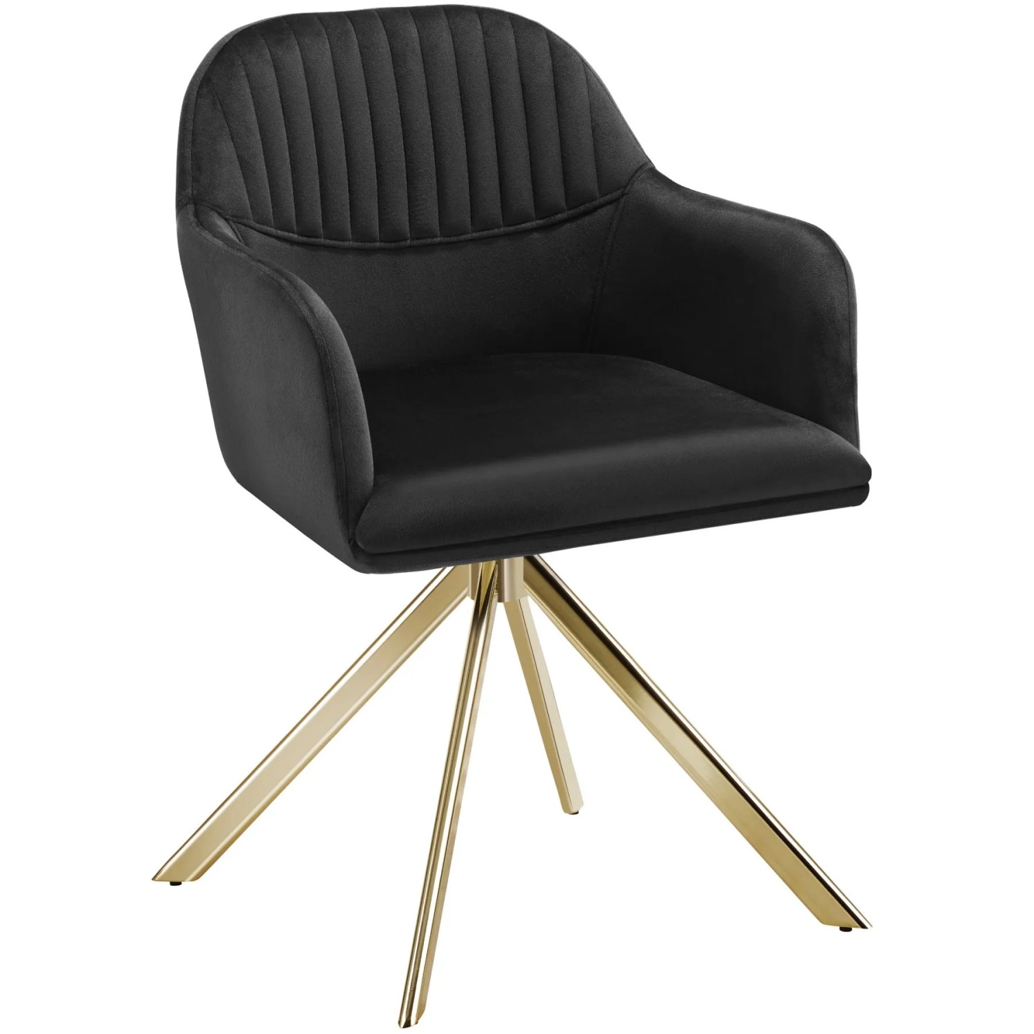 Tectake Samt Drehstuhl Lona Gepolstert Mit Durchgehender Lehne   59 x 56 x 81 cm Schwarz Gold