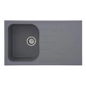 Respekta Massivgranit Einbauspüle Orlando, 86x50 cm, Betongrau, mit Abtropffläche.